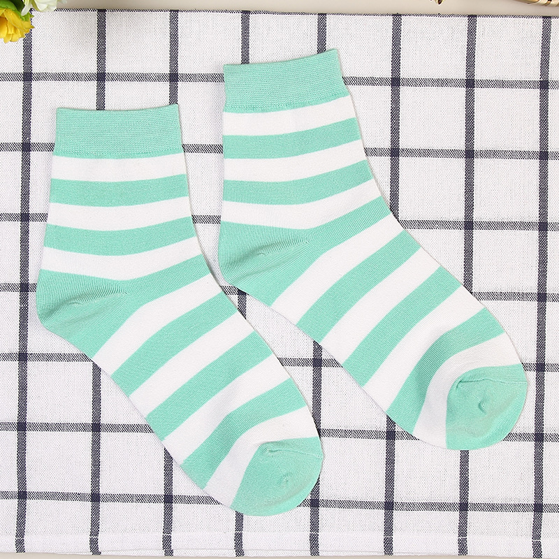 Autumn Ms. Candy Color Stripes Crew Socks Bamboo Fiber Socks Fashion Casual Socks